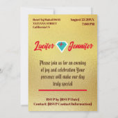 Golden Diamond Moderne Elegante Hochzeit nach Maß Einladung (Rückseite)