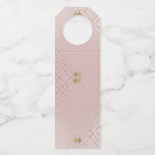 Golden Diamond Pink Geometric Deko Gatsby Wedding Flaschenanhänger (Vorderseite)