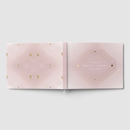 Golden Diamond Pink Geometric Deko Gatsby Wedding Gästebuch (Voll)