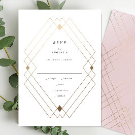 Golden Diamond Pink Geometric Deko Gatsby Wedding RSVP Karte