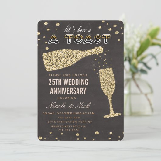 Golden Diamond Weinglas Einladung zum Jubiläum (Stehend Vorderseite)