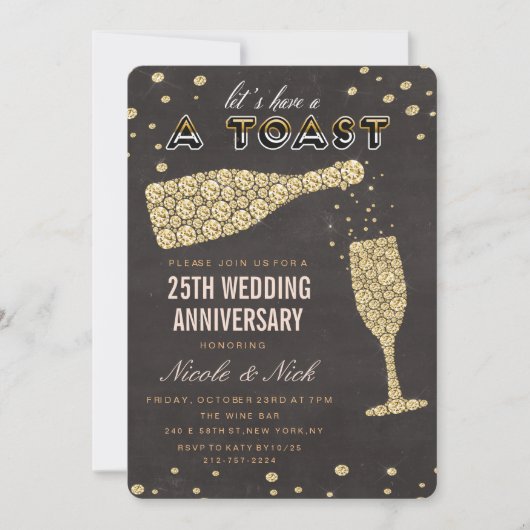 Golden Diamond Weinglas Einladung zum Jubiläum (Vorderseite)