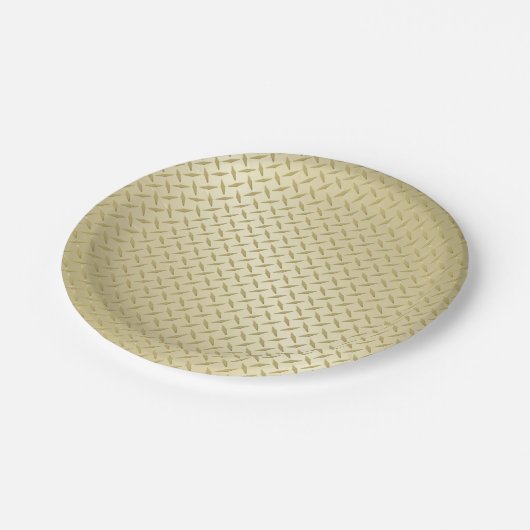 Golden Diamondplate Metal Look Pappteller (Schrägansicht)