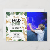 Golden Dinosaur Geburtstagsparty Foto Einladung (Vorderseite)