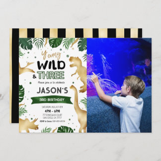 Golden Dinosaur Geburtstagsparty Foto Einladung