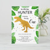 Golden Dinosaurier Geburtstag einladen Einladung (Stehend Vorderseite)