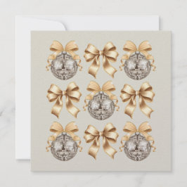 Golden Disco Ball & Bow Flat Card