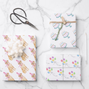 Golden Dog Birthday Hut Balloons Kuchen Pet Spaß Geschenkpapier Set