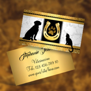 Golden Dog Cat Horseshoe Glitzer Paw Business Card Visitenkarte