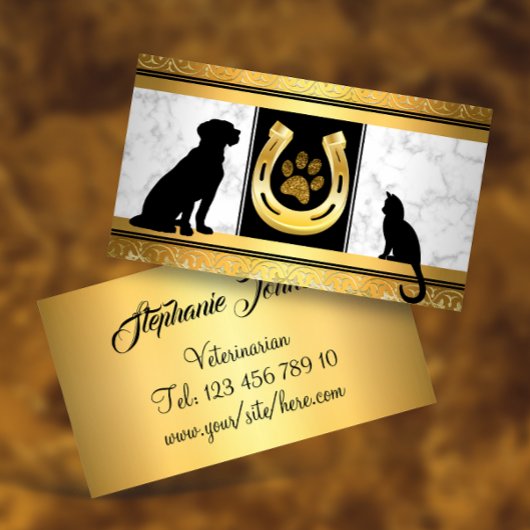 Golden Dog Cat Horseshoe Glitzer Paw Business Card Visitenkarte