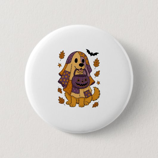 Golden Dog Ghost Halloween Button (Vorderseite)