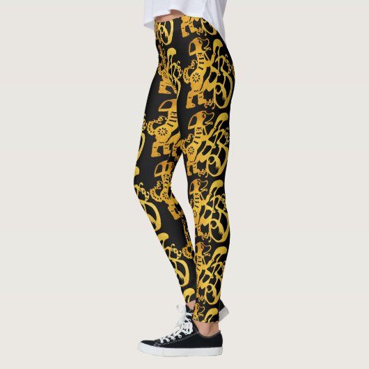 Golden Dog Papercut Chinesisches Neujahr Geburtsta Leggings (Links)