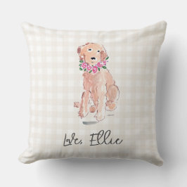 Golden Doodle Art Hund Blume Liebe NAME Gingham Kissen