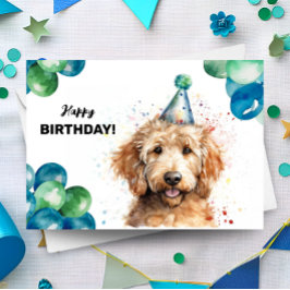 Golden Doodle Balloons und Party Hat Hund Geburtst Karte