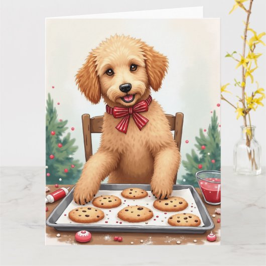 Golden Doodle Decorating Christmas Cookies Karte (Gelbe Blume)