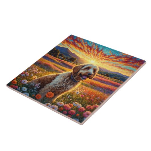 Golden Doodle dog Fliese (Seite)