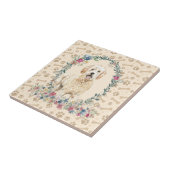 Golden Doodle Dog Paw Print Floral Niedlich Beige Fliese (Seite)