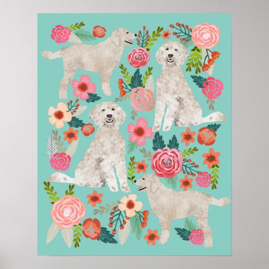 Golden Doodle Floral Dog Kunst Poster (Vorne)