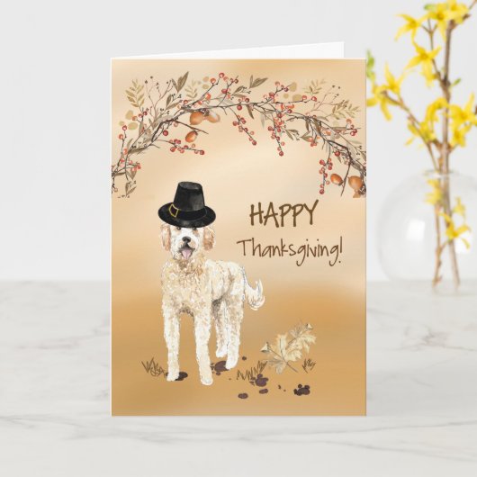 Golden Doodle Funny Pilgrim Hat Erntedank Karte (Gelbe Blume)