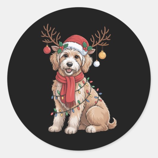 Golden Doodle Gorgeous Reindeer Christmas Tree Runder Aufkleber (Vorderseite)