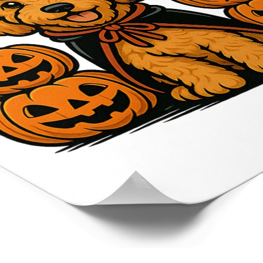 Golden Doodle Halloween Hexenkürbis Bats Spooky Poster (Ecke)
