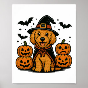 Golden Doodle Halloween Hexenkürbis Bats Spooky Poster