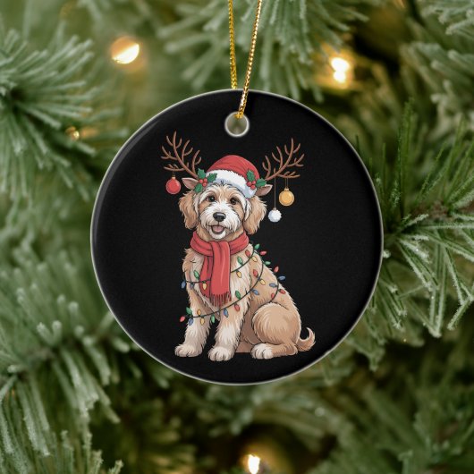 Golden Doodle Hübsches Rentier Weihnachtsbaum  Keramik Ornament (Baum)