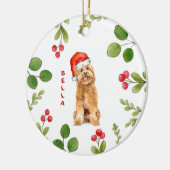 Golden Doodle Hund mit Weihnachtsmannmütze Keramik Ornament (Links)