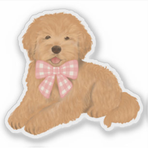 Golden Doodle mit rosa Gingham-Schleife Partygesch Aufkleber