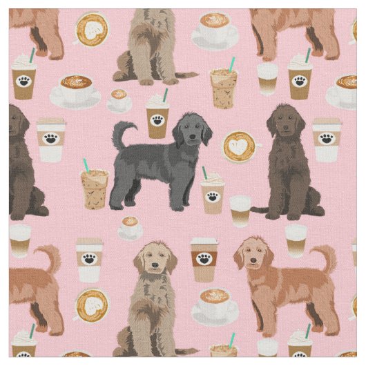 Golden Doodle niedlicher Kaffeeliebhaber Rosa Stoff (Nahaufnahme)