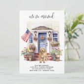 Golden Doodle Patriotic Personalisiert Dog Moving Ankündigung (Stehend Vorderseite)