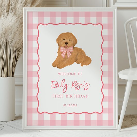 Golden Doodle Puppy Birthday Party Welcome Poster