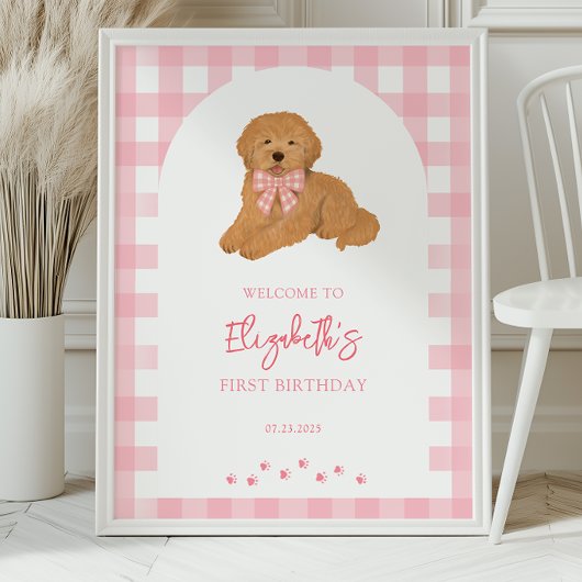 Golden Doodle Puppy Birthday Party Welcome Poster