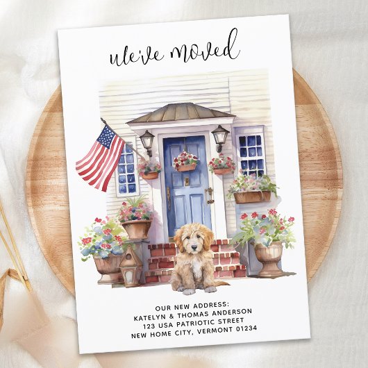 Golden Doodle Puppy Patriotic Custom Dog Moving Ankündigung