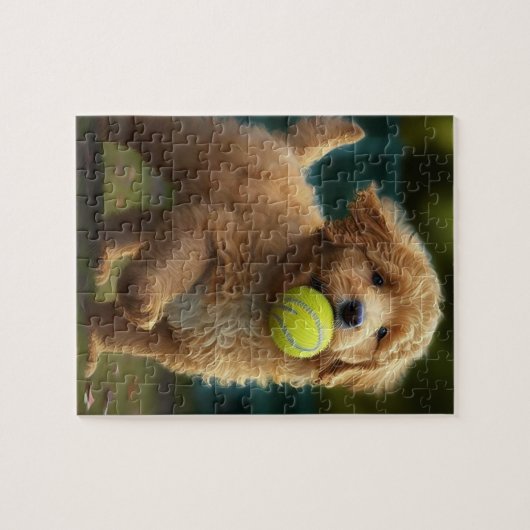 Golden Doodle Puppy Plays Ball Puzzle (Horizontal)