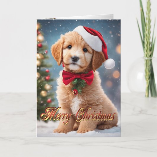 Golden Doodle Weihnachtswelpen Feiertagskarte (Vorderseite)