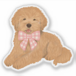 Golden Doodle with Pink Gingham Bow Party Favor Aufkleber
