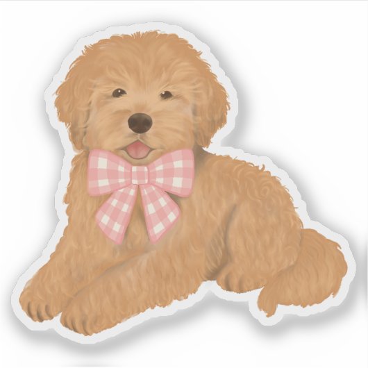 Golden Doodle with Pink Gingham Bow Party Favor Aufkleber (Vorderseite)