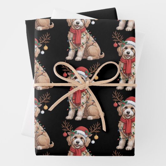 Golden Doodle Wunderschöner Weihnachtsbaum mit Ren Geschenkpapier Set (Beispiel)