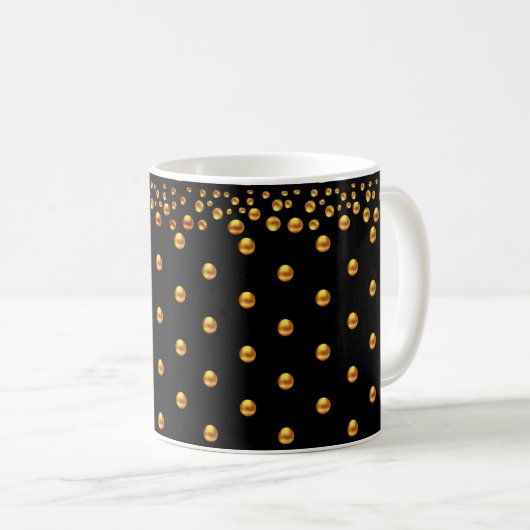 Golden Dot Confetti auf schwarz Kaffeetasse (VorderseiteRechts)