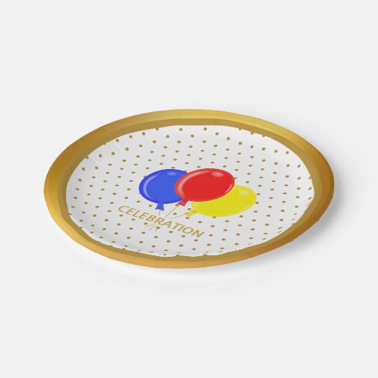 Golden Dots and Balloons Pappteller (Schrägansicht)