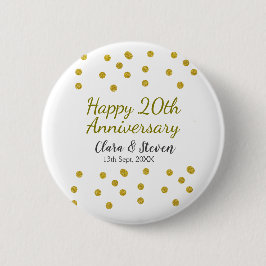 Golden dots glitter happy 20th anniversary wedding button