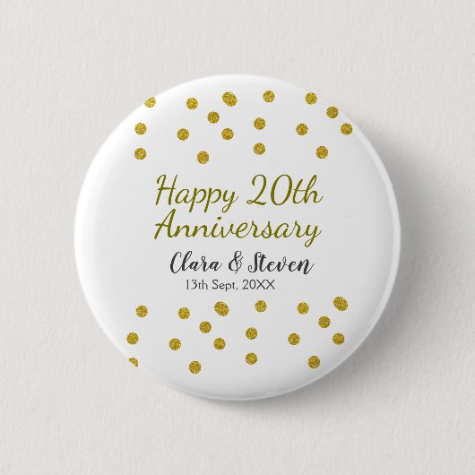 Golden dots glitter happy 20th anniversary wedding button (Vorderseite)