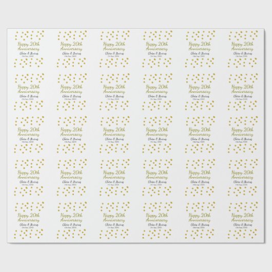 Golden dots glitter happy 20th anniversary wedding geschenkpapier (Flach)