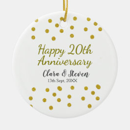 Golden dots glitter happy 20th anniversary wedding keramik ornament