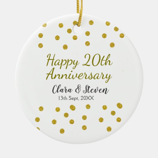 Golden dots glitter happy 20th anniversary wedding keramik ornament (Vorne)
