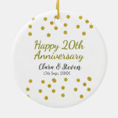 Golden dots glitter happy 20th anniversary wedding keramik ornament (Hinten)