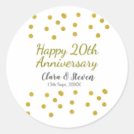 Golden dots glitter happy 20th anniversary wedding runder aufkleber