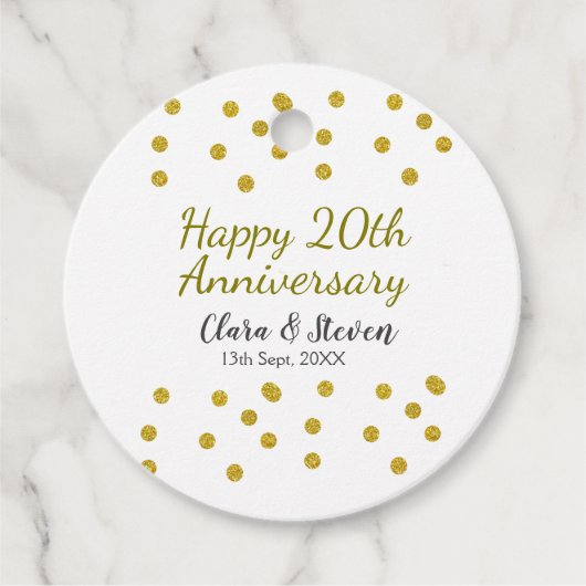 Golden dots Glitzer Happy 20. Jubiläum Hochzeit Geschenkanhänger (Vorderseite)