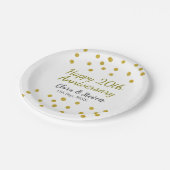 Golden dots Glitzer Happy 20. Jubiläum Hochzeit Pappteller (Schrägansicht)